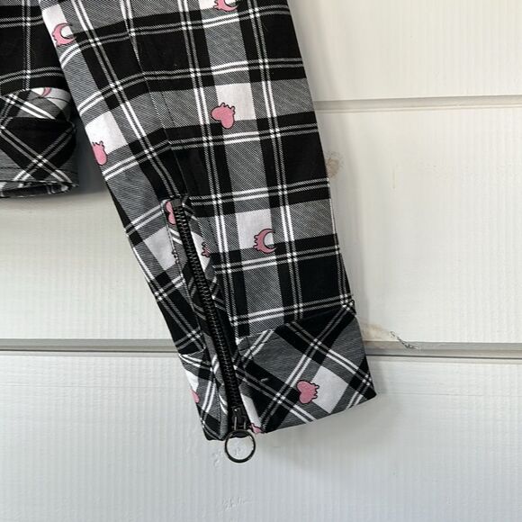 BlackMilk Tartan Heart Moto Jack Women's Size 12 Black Pink Plaid Biker NEW - Picture 13 of 16